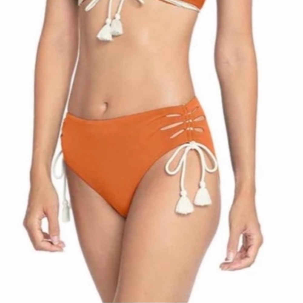 Robin Piccone ABI Burnt Orange High Waist Petal Cutout Bikini Bottoms